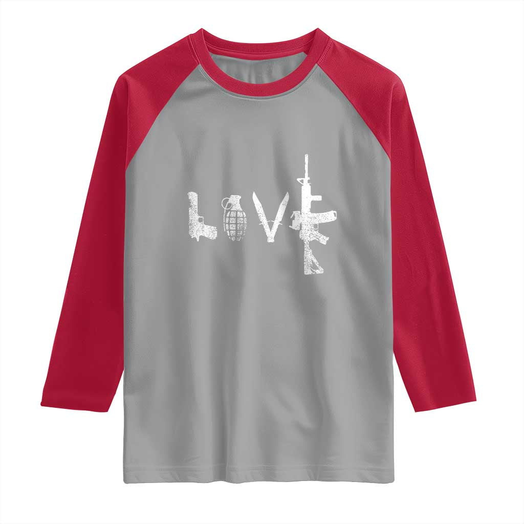 Gun Lover Raglan Shirt LOVE AR15 Handgun Grenade