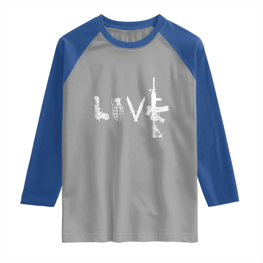Gun Lover Raglan Shirt LOVE AR15 Handgun Grenade