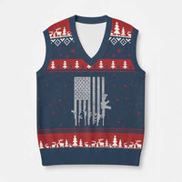 American Flag Rifle Guns V-Neck Knit Sweater Vest Cool Pro Gun Retro Distressed - Wonder Print Shop