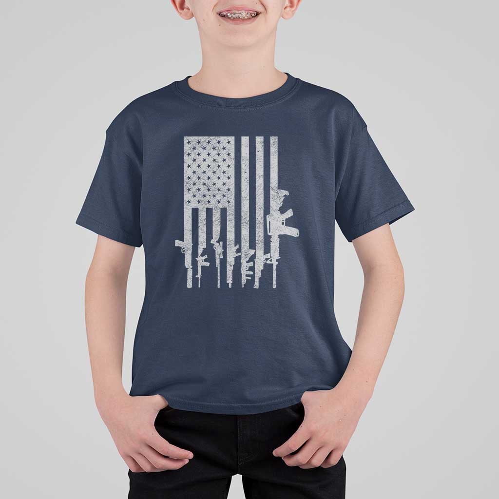 American Flag Rifle Guns T Shirt For Kid Cool Pro Gun Retro Distressed - Wonder Print Shop
