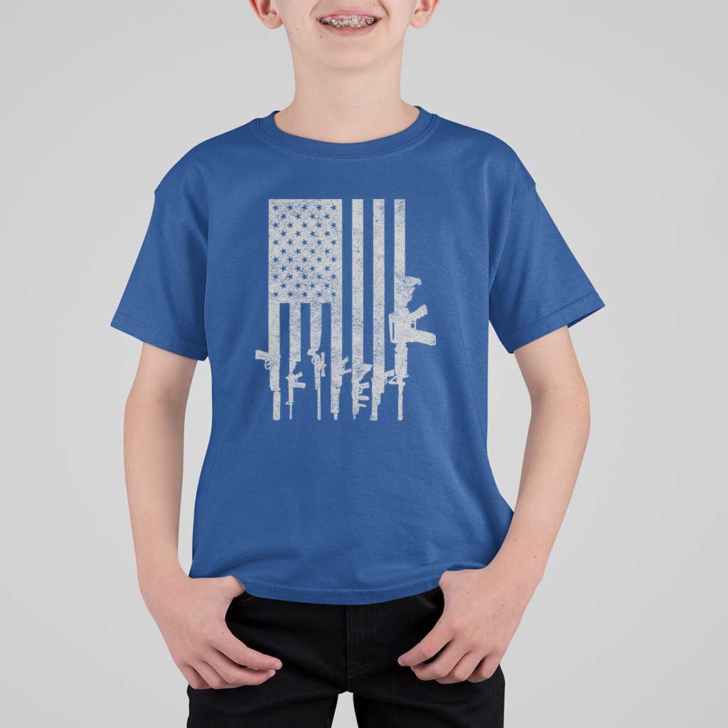 American Flag Rifle Guns T Shirt For Kid Cool Pro Gun Retro Distressed - Wonder Print Shop
