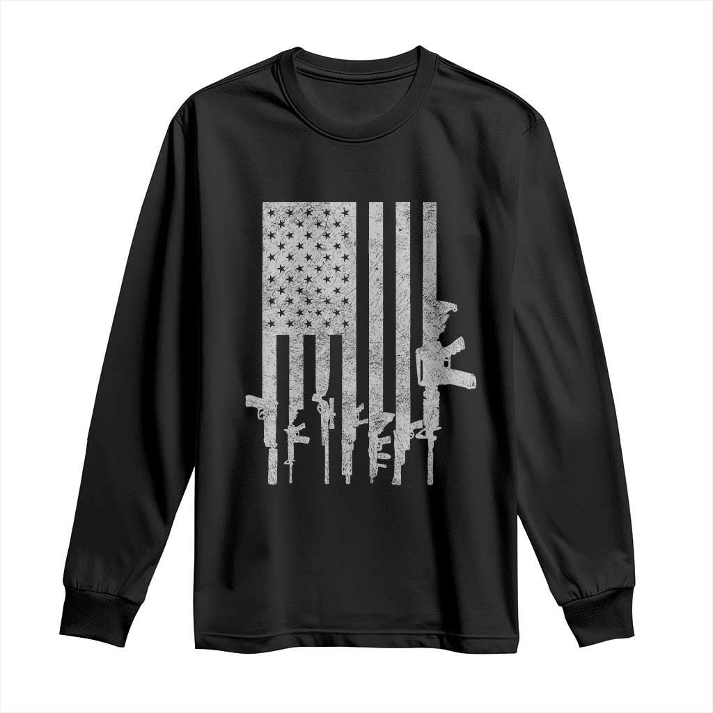 American Flag Rifle Guns Long Sleeve Shirt Cool Pro Gun Retro Distressed