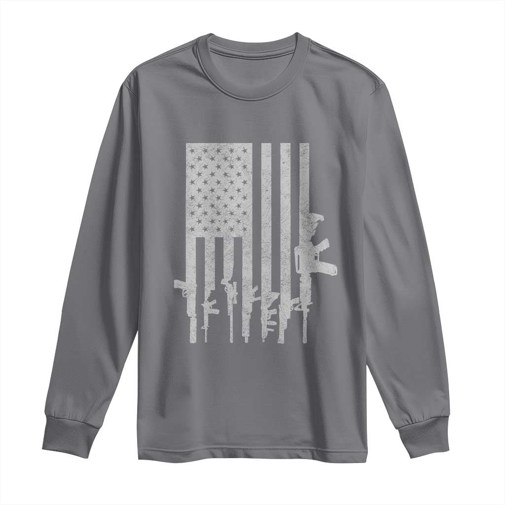 American Flag Rifle Guns Long Sleeve Shirt Cool Pro Gun Retro Distressed