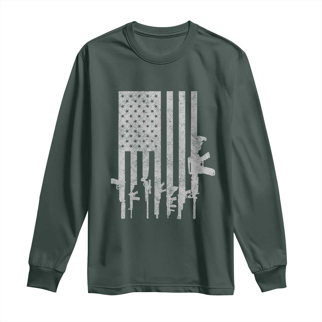 American Flag Rifle Guns Long Sleeve Shirt Cool Pro Gun Retro Distressed