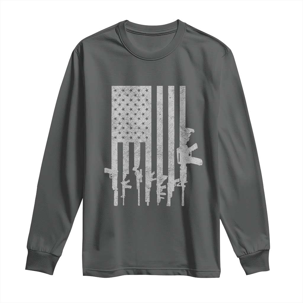 American Flag Rifle Guns Long Sleeve Shirt Cool Pro Gun Retro Distressed