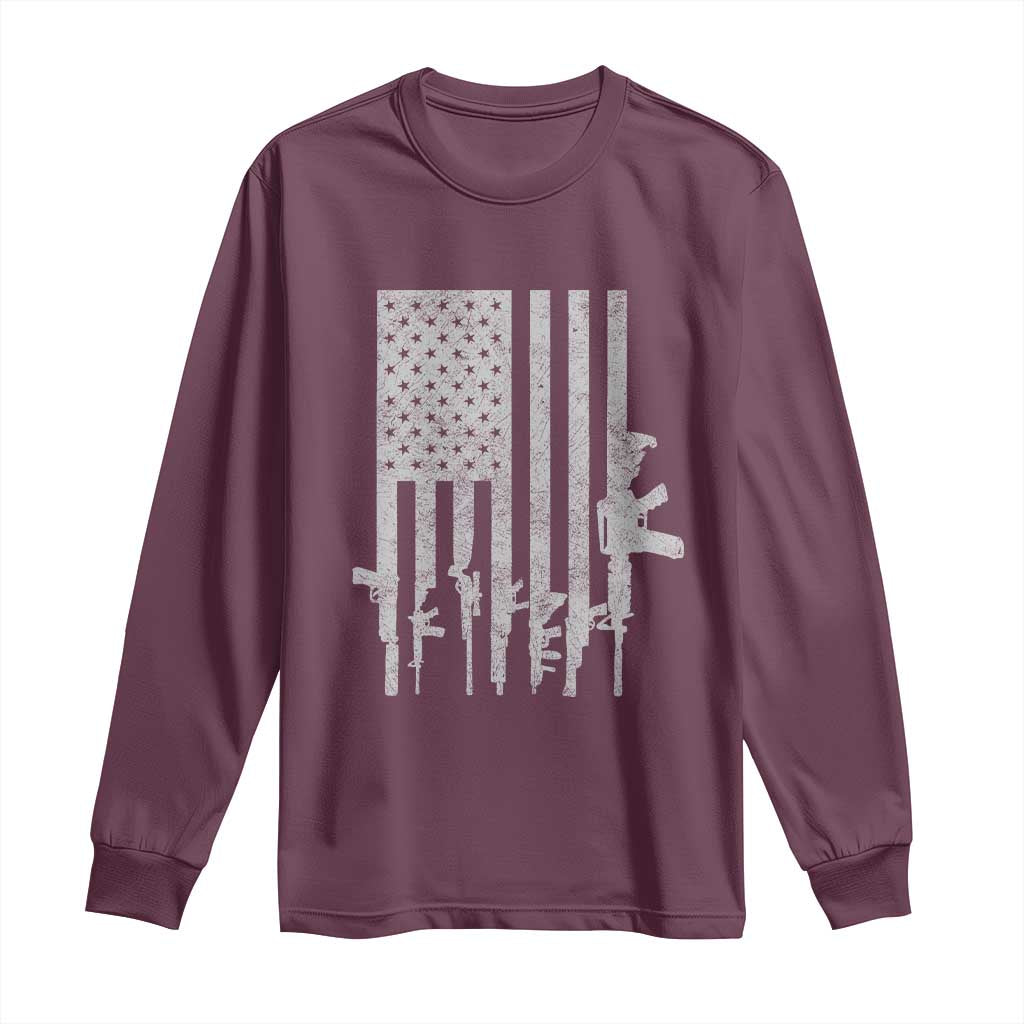American Flag Rifle Guns Long Sleeve Shirt Cool Pro Gun Retro Distressed