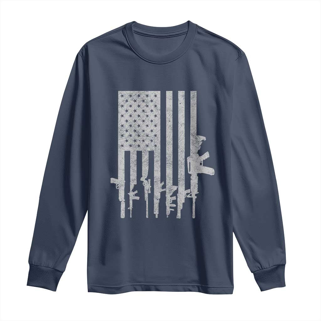 American Flag Rifle Guns Long Sleeve Shirt Cool Pro Gun Retro Distressed
