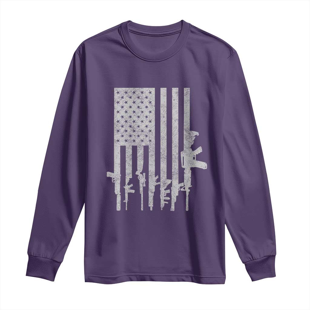 American Flag Rifle Guns Long Sleeve Shirt Cool Pro Gun Retro Distressed