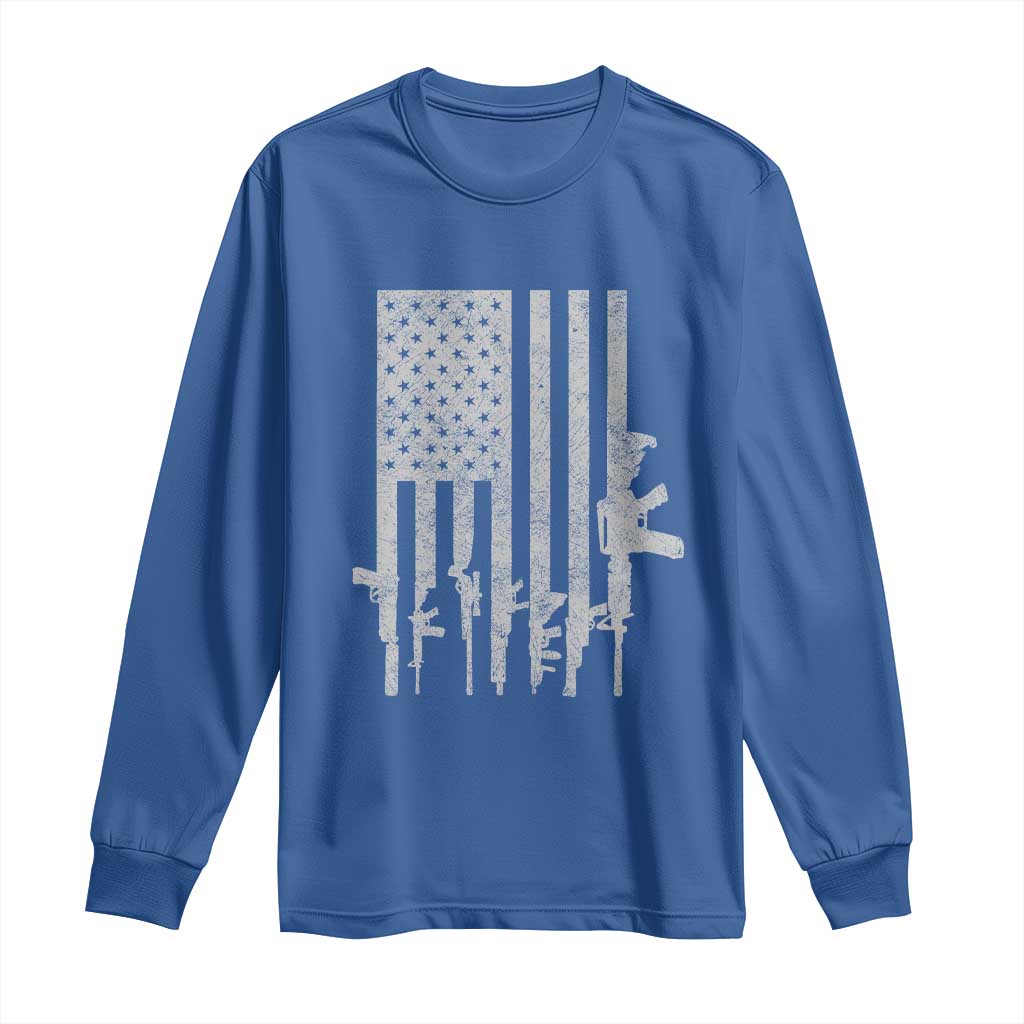 American Flag Rifle Guns Long Sleeve Shirt Cool Pro Gun Retro Distressed