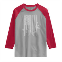 American Flag Rifle Guns Raglan Shirt Cool Pro Gun Retro Distressed