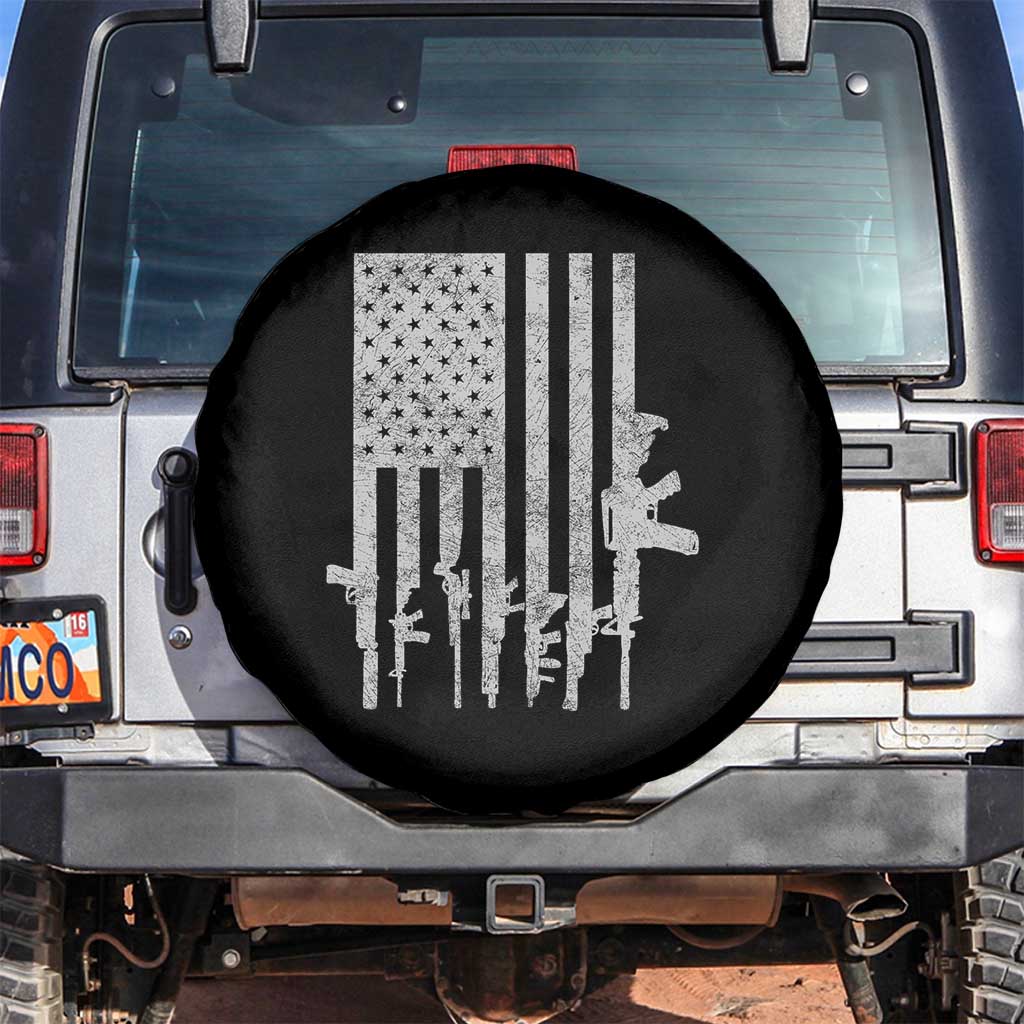 American Flag Rifle Guns Spare Tire Cover Cool Pro Gun Retro Distressed