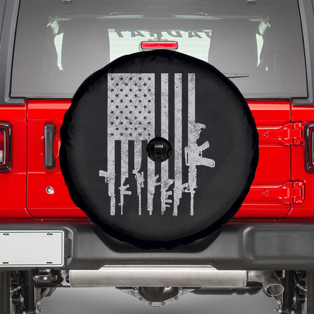 American Flag Rifle Guns Spare Tire Cover Cool Pro Gun Retro Distressed