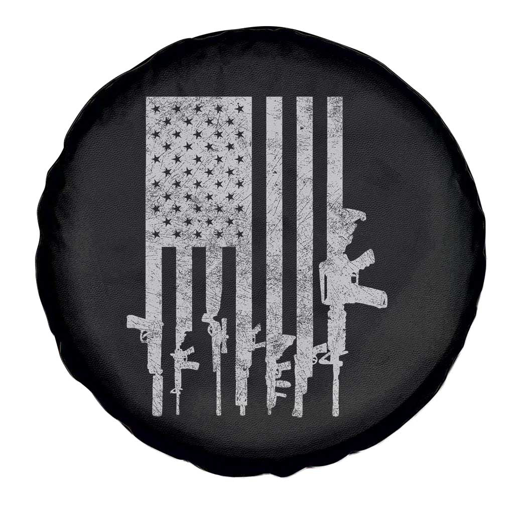 American Flag Rifle Guns Spare Tire Cover Cool Pro Gun Retro Distressed