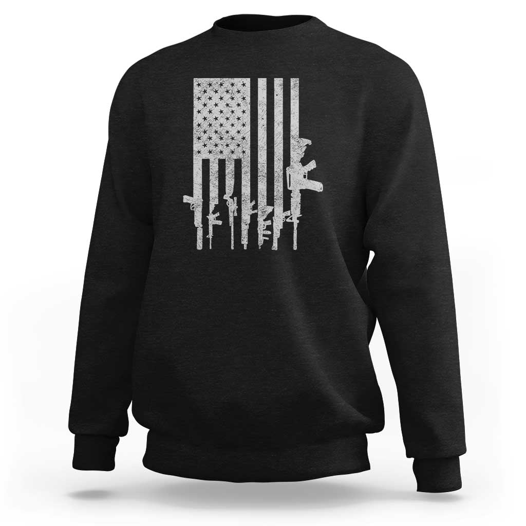 American Flag Rifle Guns Sweatshirt Cool Pro Gun Retro Distressed - Wonder Print Shop