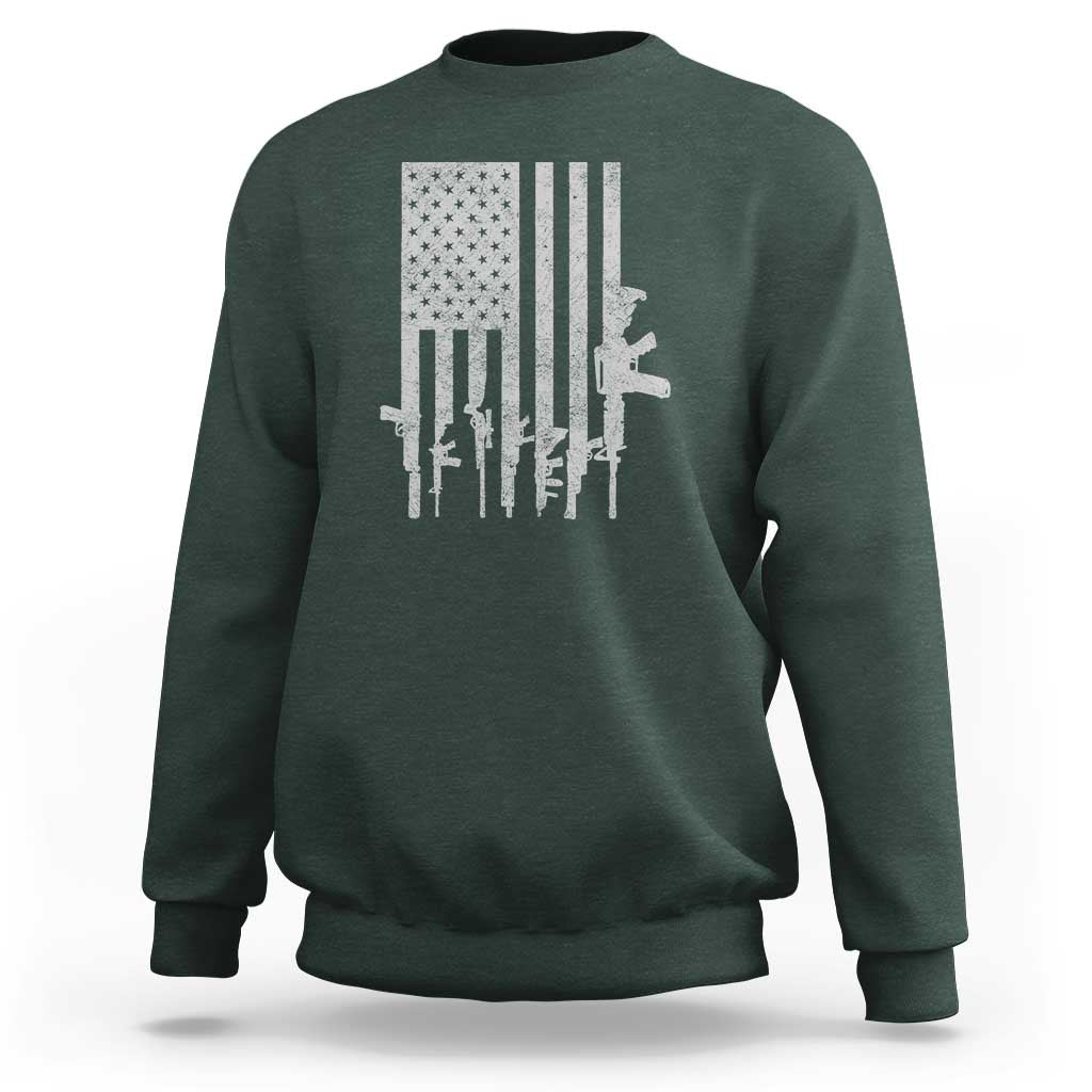 American Flag Rifle Guns Sweatshirt Cool Pro Gun Retro Distressed - Wonder Print Shop
