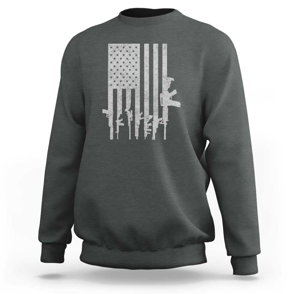 American Flag Rifle Guns Sweatshirt Cool Pro Gun Retro Distressed - Wonder Print Shop