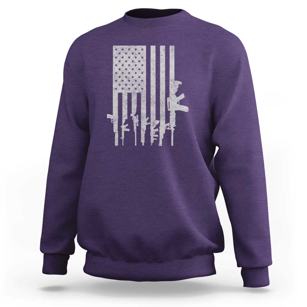 American Flag Rifle Guns Sweatshirt Cool Pro Gun Retro Distressed - Wonder Print Shop