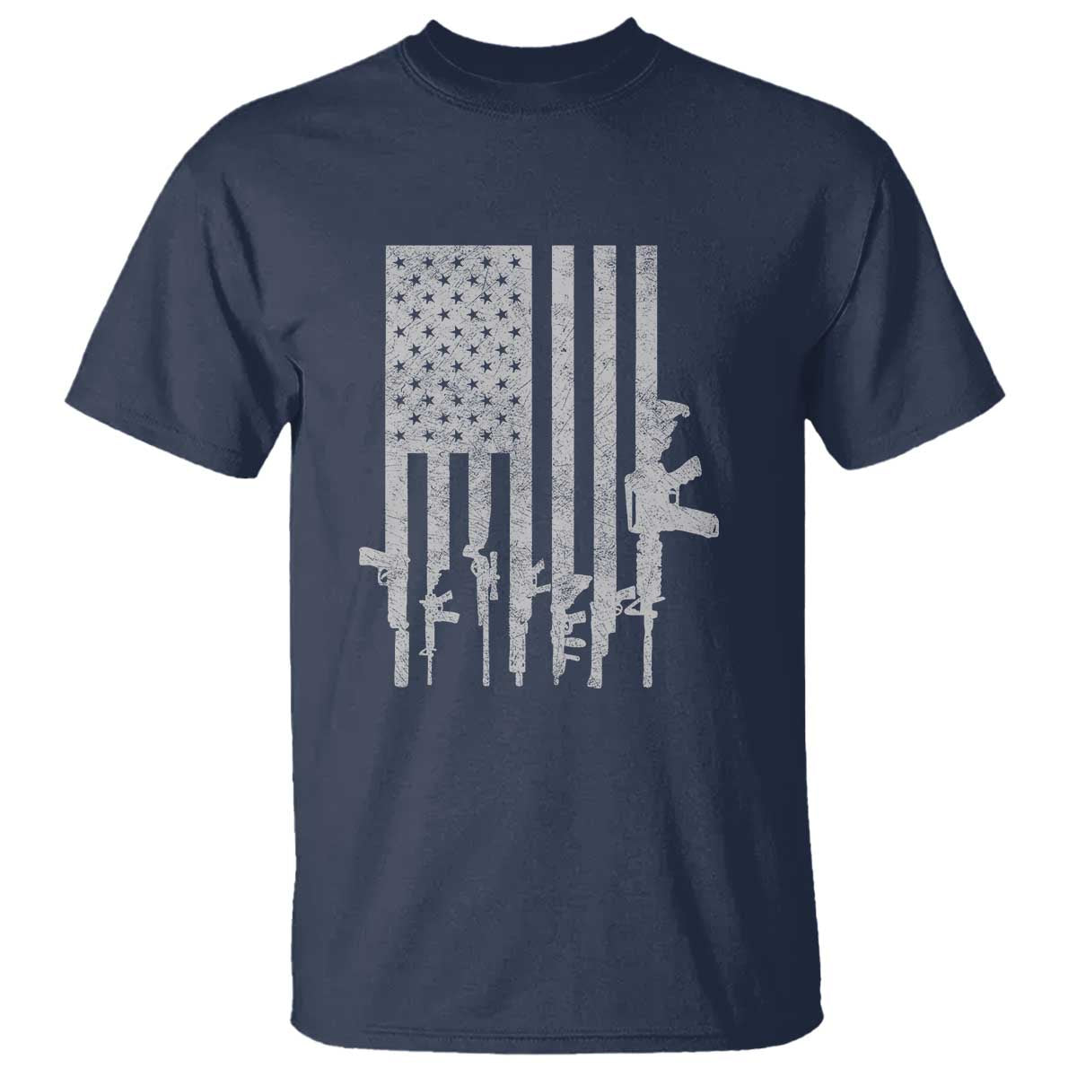 American Flag Rifle Guns T Shirt Cool Pro Gun Retro Distressed - Wonder Print Shop
