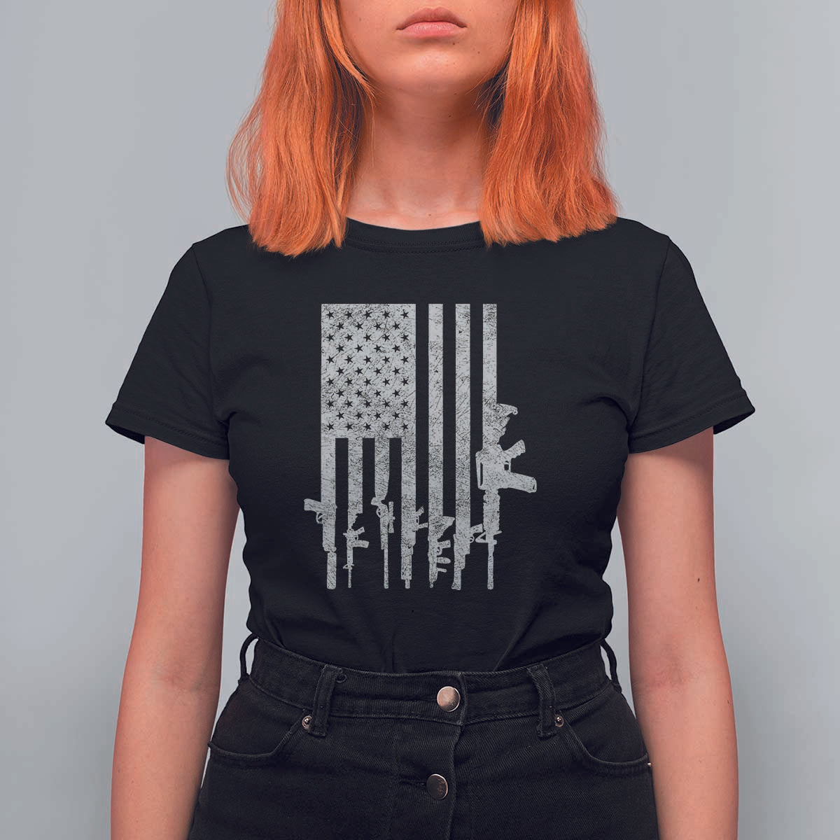 American Flag Rifle Guns T Shirt For Women Cool Pro Gun Retro Distressed - Wonder Print Shop