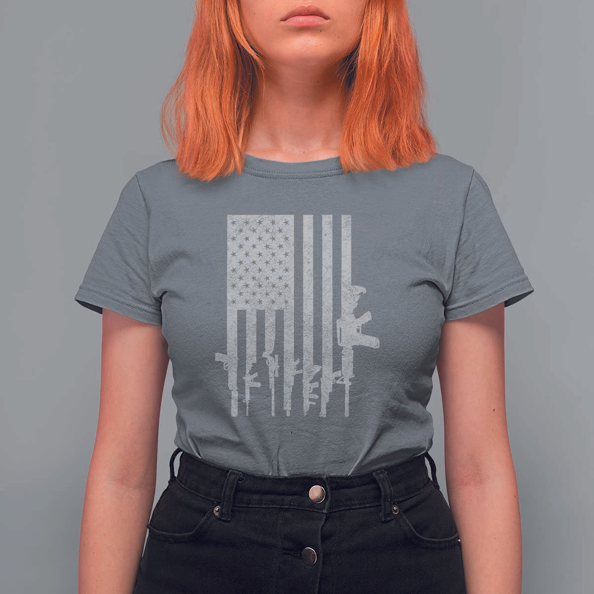 American Flag Rifle Guns T Shirt For Women Cool Pro Gun Retro Distressed - Wonder Print Shop