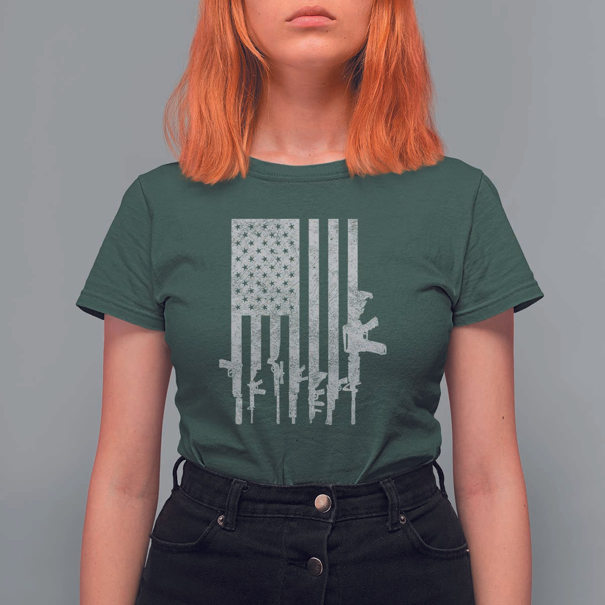 American Flag Rifle Guns T Shirt For Women Cool Pro Gun Retro Distressed - Wonder Print Shop