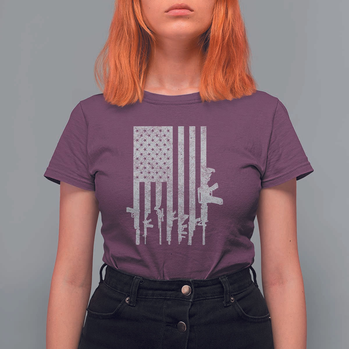 American Flag Rifle Guns T Shirt For Women Cool Pro Gun Retro Distressed - Wonder Print Shop