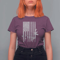 American Flag Rifle Guns T Shirt For Women Cool Pro Gun Retro Distressed - Wonder Print Shop