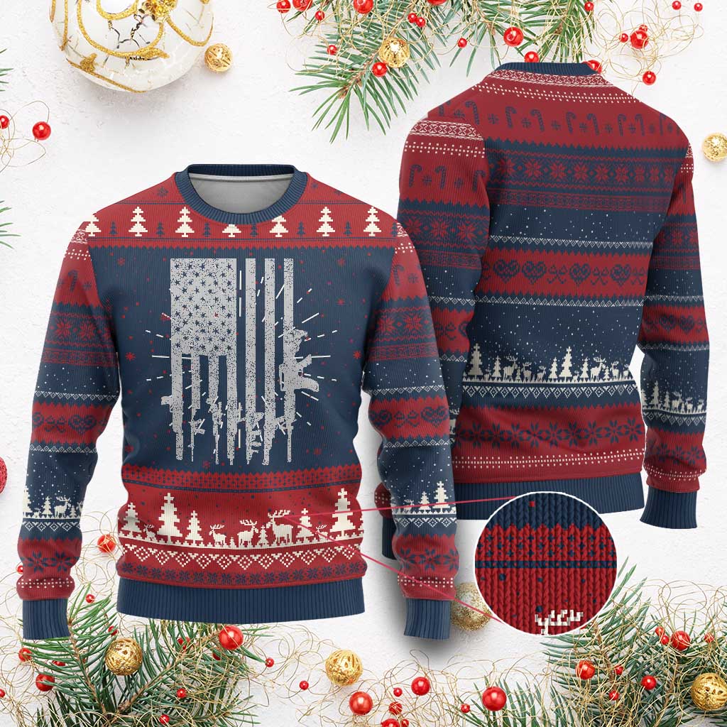 American Flag Rifle Guns Ugly Christmas Sweater Cool Pro Gun Retro Distressed - Wonder Print Shop