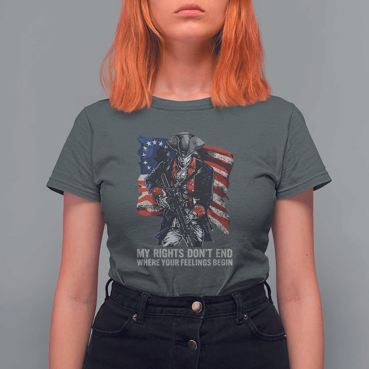 Gun Right 2A T Shirt For Women My Rights Don't End Where Your Feelings Begin Retro Betsy Ross Flag