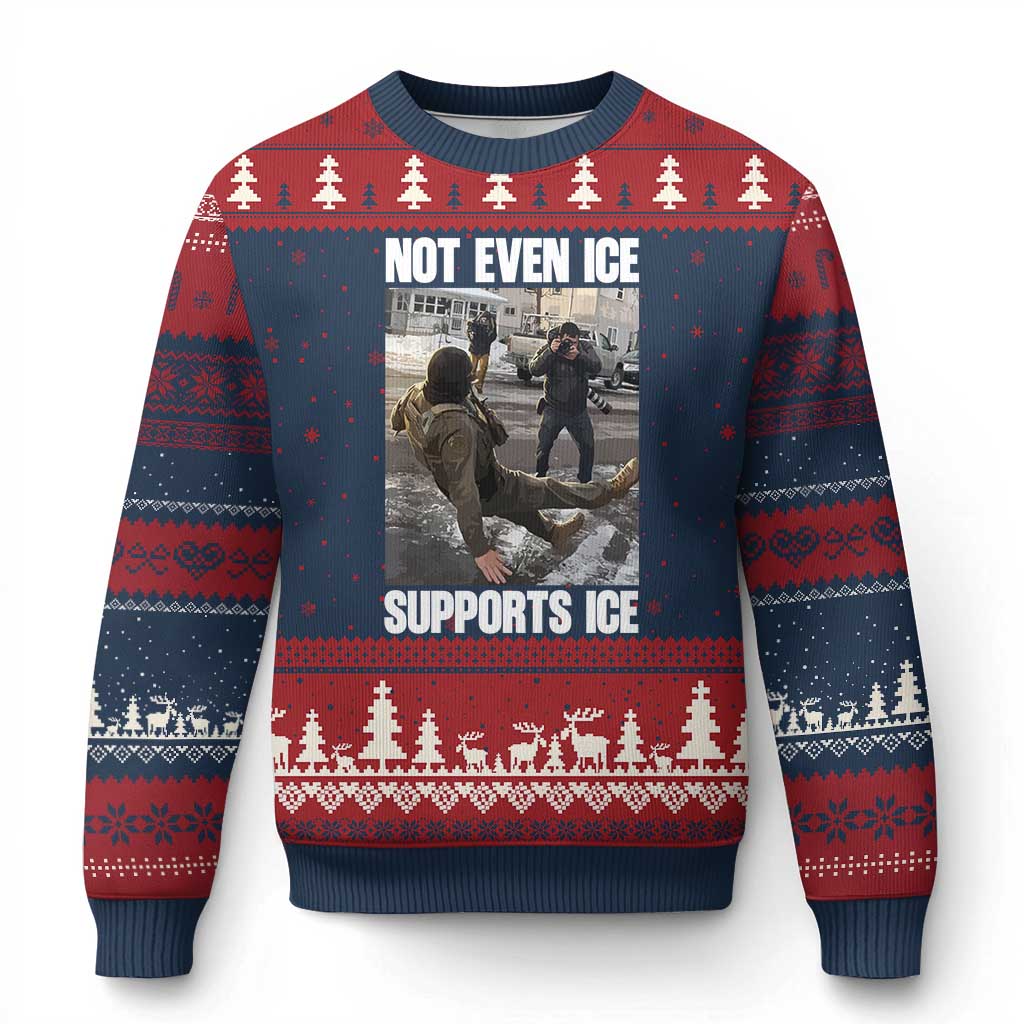 Not Even Ice Supports Ice Ugly Christmas Sweater Viral Political Ice Slipping Meme Against Ice Satire