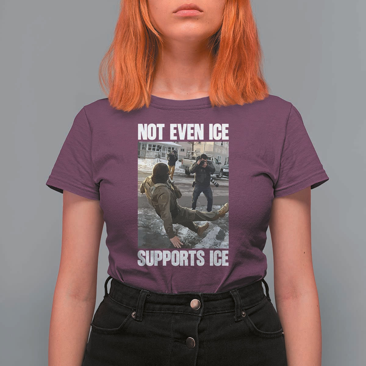 Not Even Ice Supports Ice T Shirt For Women Viral Political Ice Slipping Meme Against Ice Satire