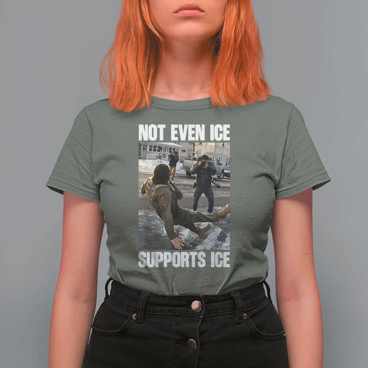 Not Even Ice Supports Ice T Shirt For Women Viral Political Ice Slipping Meme Against Ice Satire