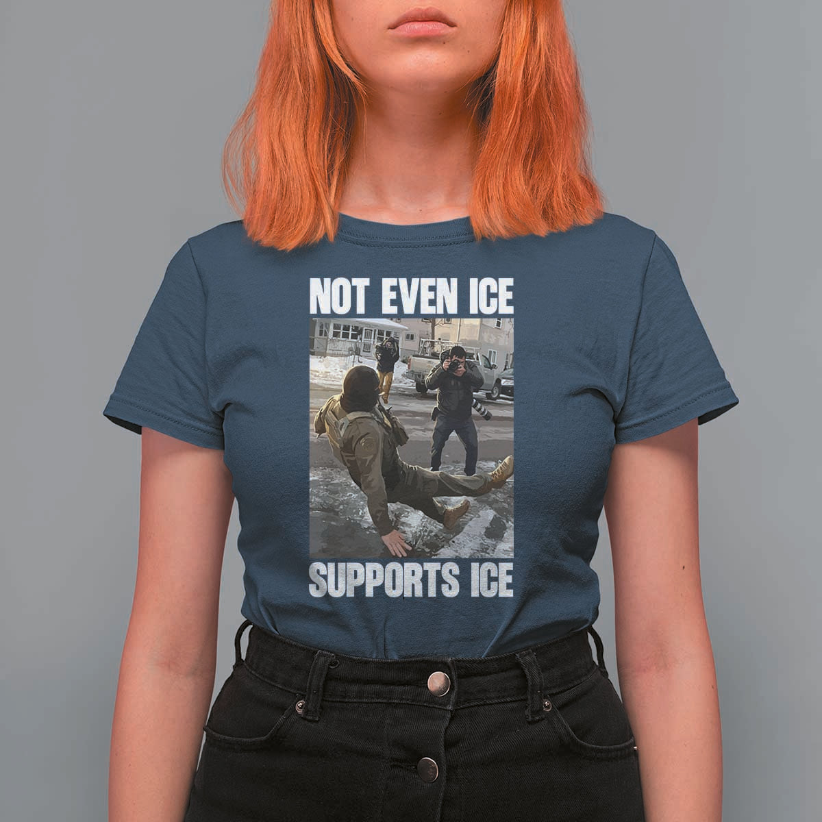 Not Even Ice Supports Ice T Shirt For Women Viral Political Ice Slipping Meme Against Ice Satire