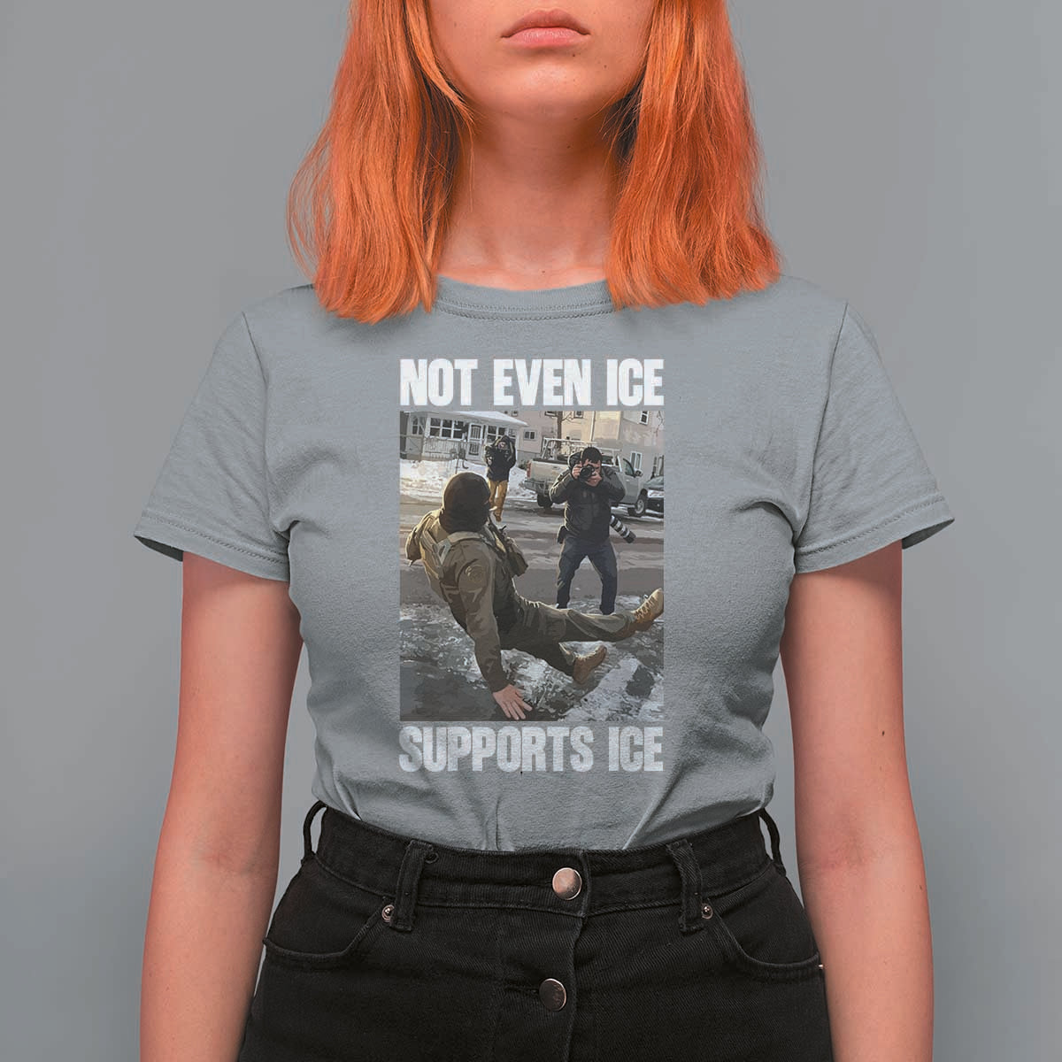 Not Even Ice Supports Ice T Shirt For Women Viral Political Ice Slipping Meme Against Ice Satire