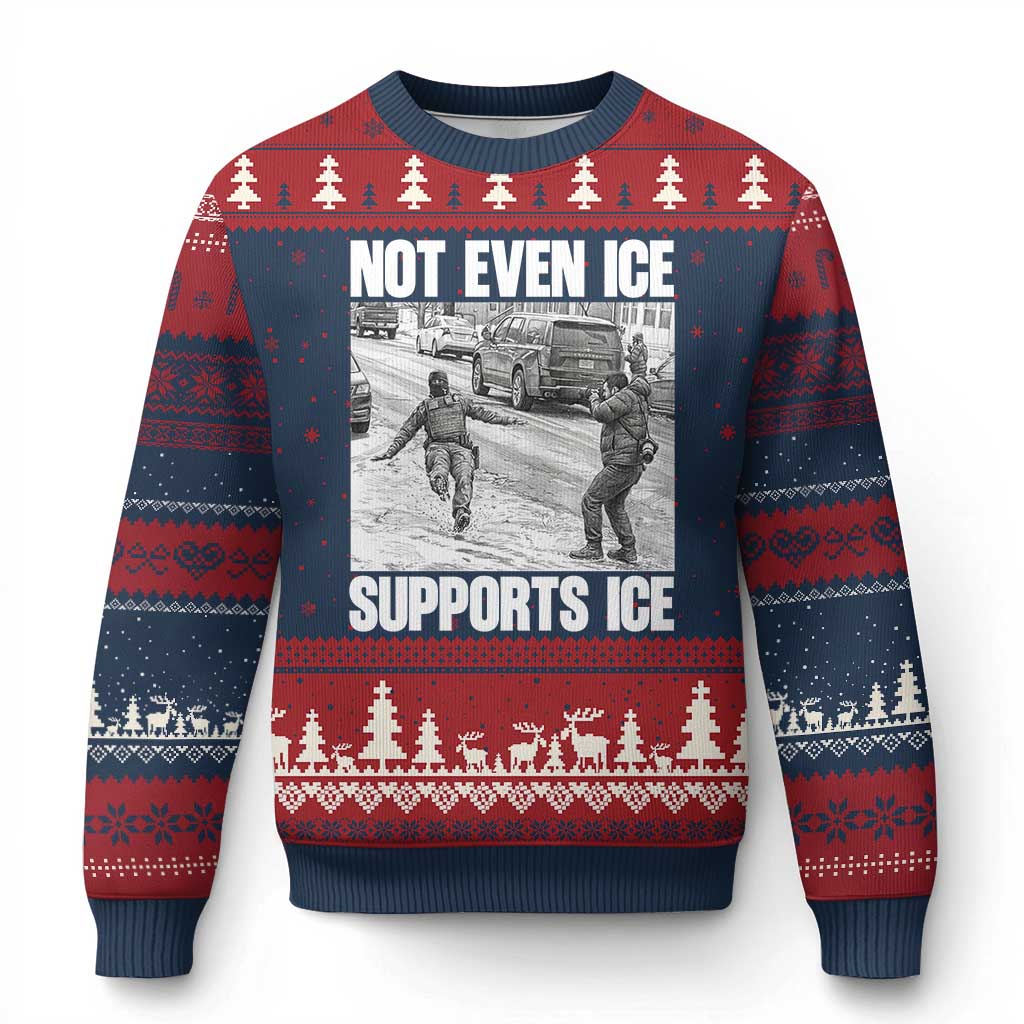 Not Even Ice Supports Ice Ugly Christmas Sweater Viral Political Ice Slipping Captured Meme Against Ice