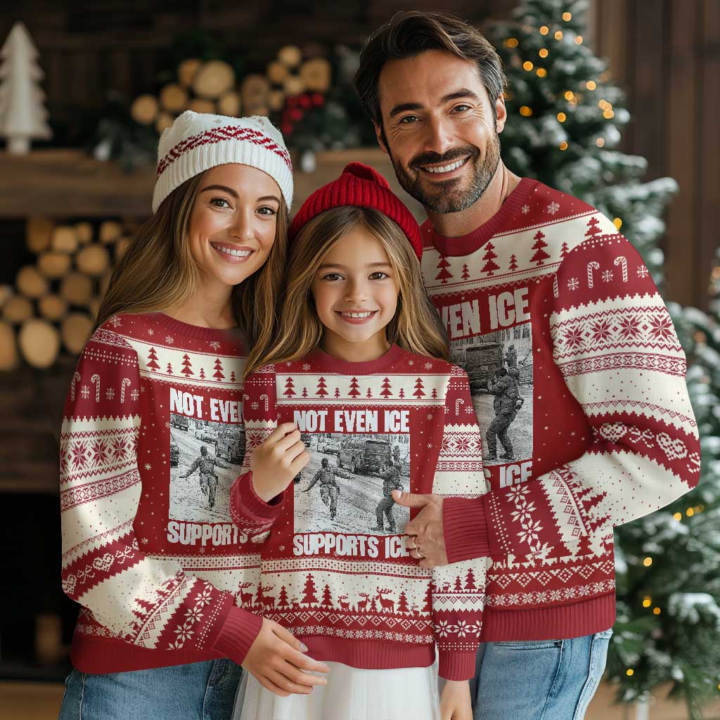 Not Even Ice Supports Ice Ugly Christmas Sweater Viral Political Ice Slipping Captured Meme Against Ice