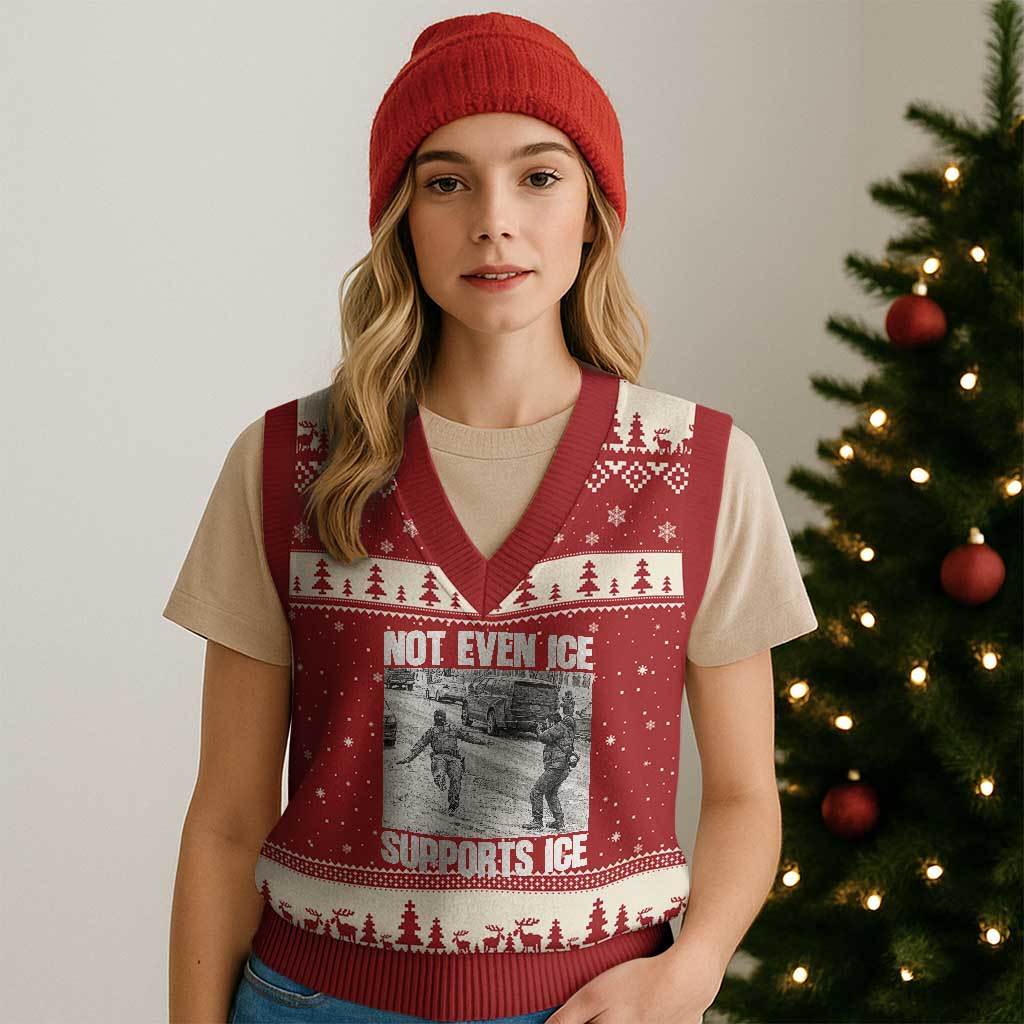 Not Even Ice Supports Ice V-Neck Knit Sweater Vest Viral Political Ice Slipping Captured Meme Against Ice