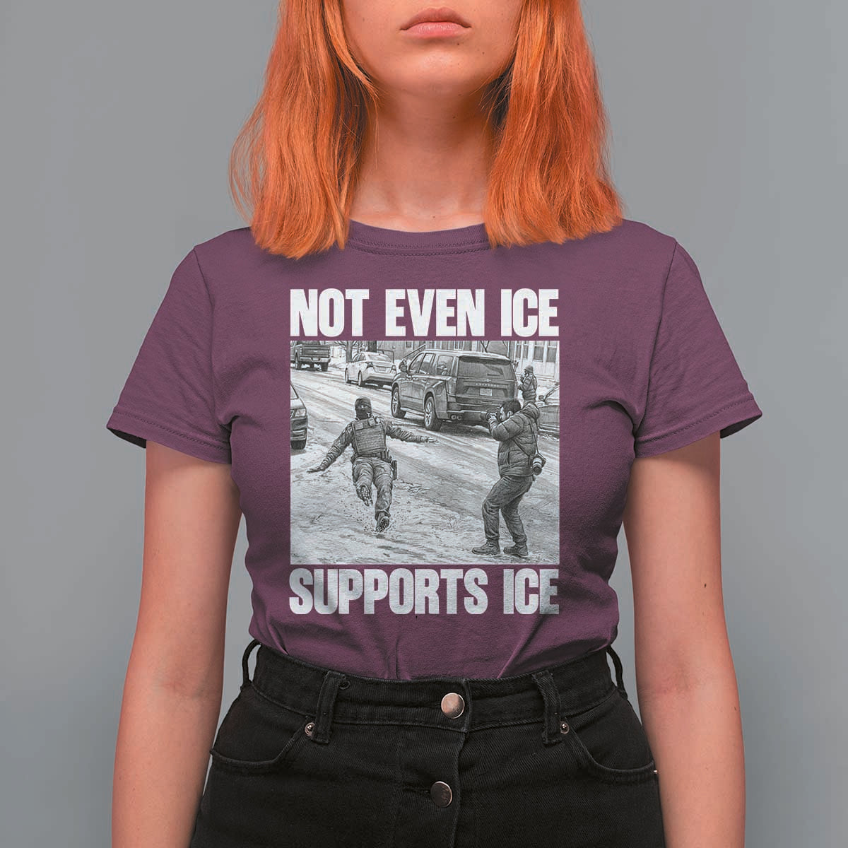 Not Even Ice Supports Ice T Shirt For Women Viral Political Ice Slipping Captured Meme Against Ice