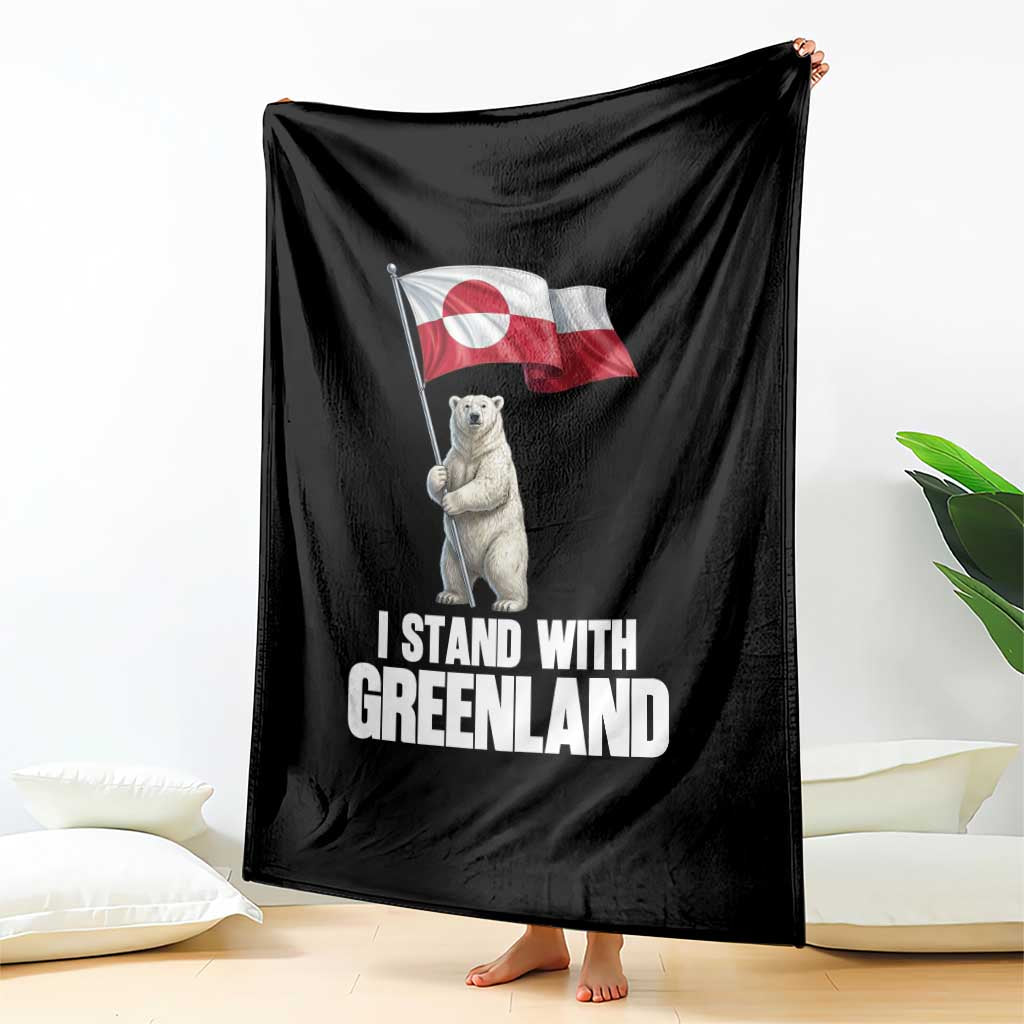 I Stand With Greenland Throw Blanket Cute Polar Bear Holding Flag Political Support