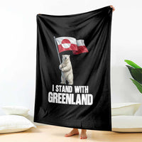 I Stand With Greenland Throw Blanket Cute Polar Bear Holding Flag Political Support