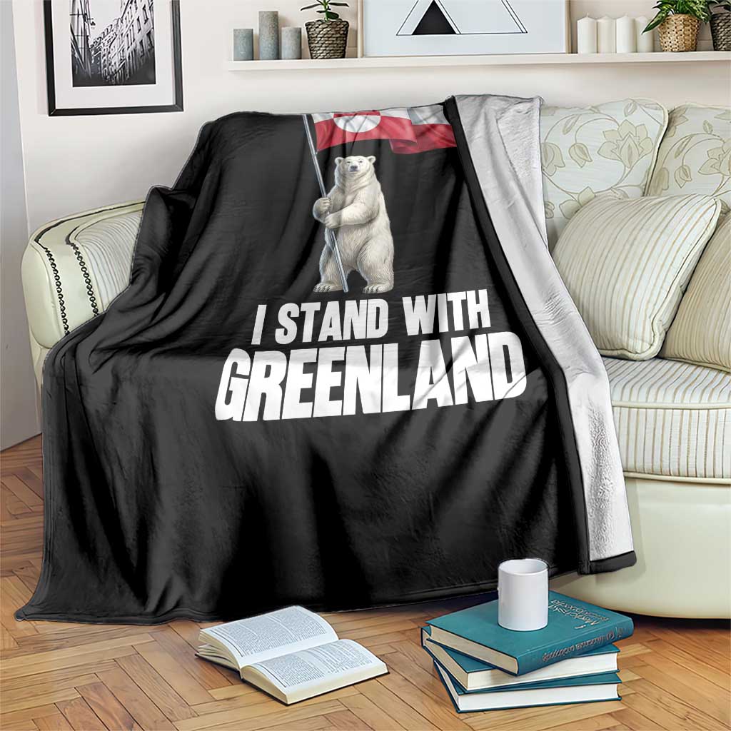 I Stand With Greenland Throw Blanket Cute Polar Bear Holding Flag Political Support