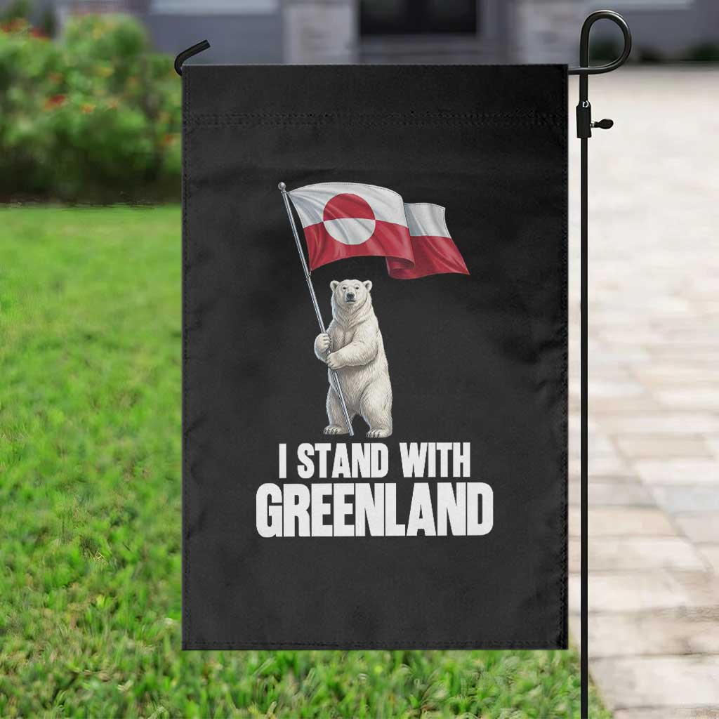 I Stand With Greenland Garden Flag Cute Polar Bear Holding Flag Political Support