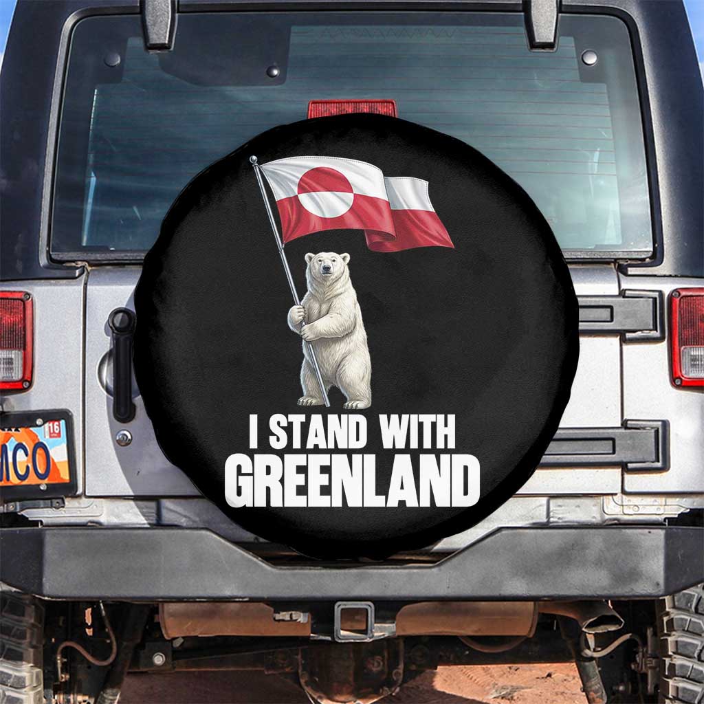 I Stand With Greenland Spare Tire Cover Cute Polar Bear Holding Flag Political Support
