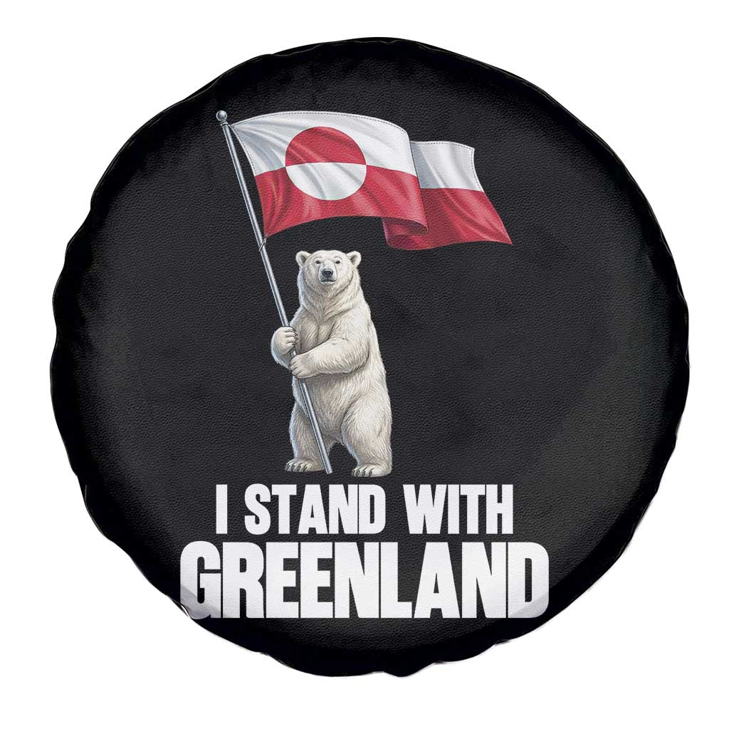I Stand With Greenland Spare Tire Cover Cute Polar Bear Holding Flag Political Support