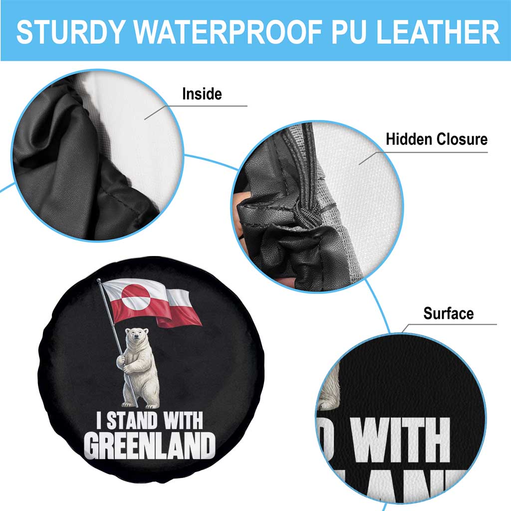 I Stand With Greenland Spare Tire Cover Cute Polar Bear Holding Flag Political Support
