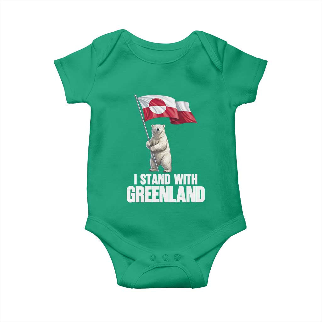 I Stand With Greenland Baby Onesie Cute Polar Bear Holding Flag Political Support