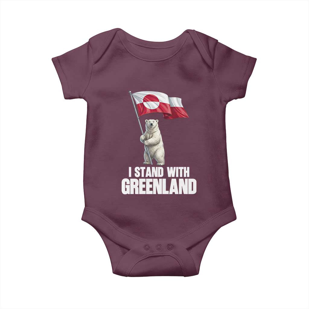 I Stand With Greenland Baby Onesie Cute Polar Bear Holding Flag Political Support