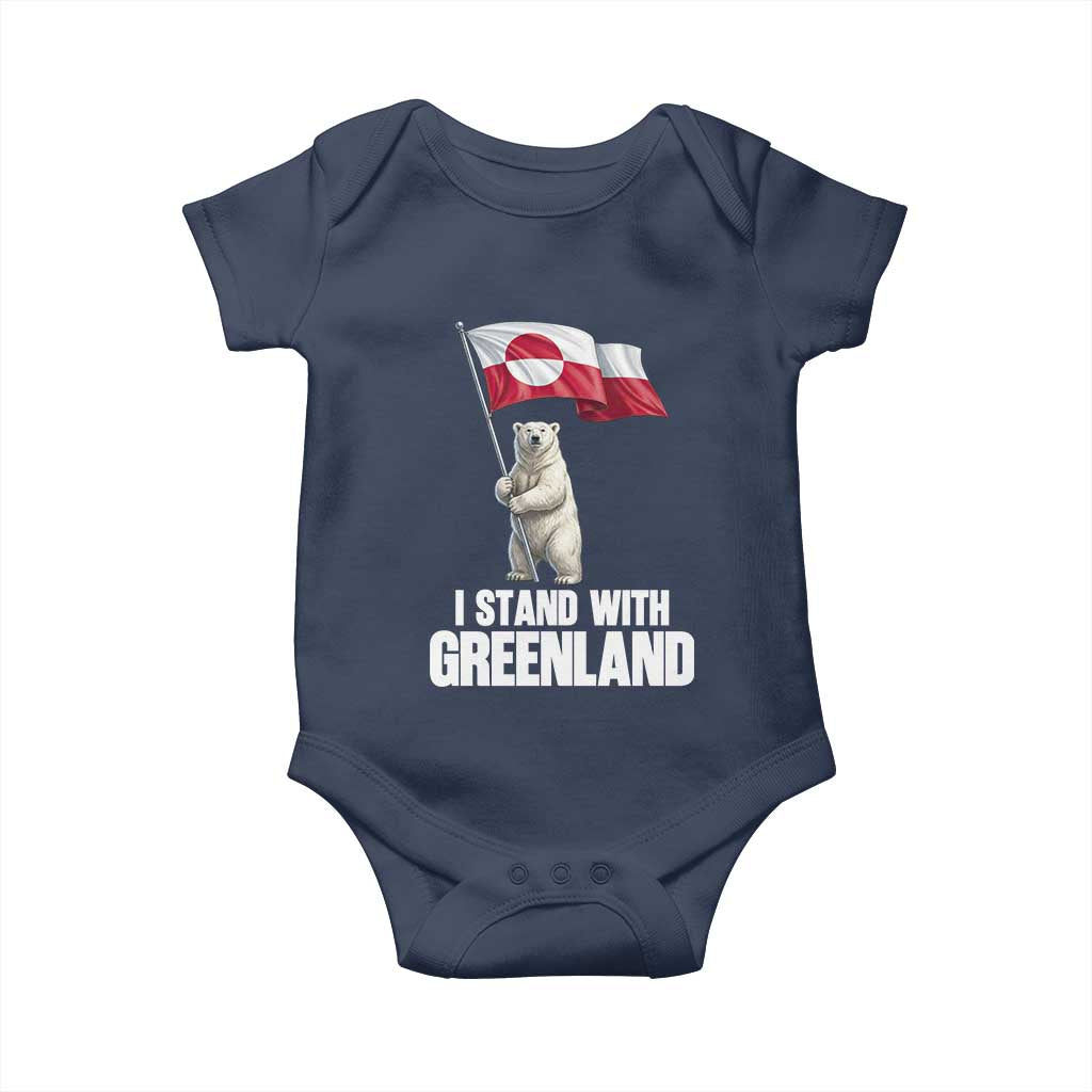 I Stand With Greenland Baby Onesie Cute Polar Bear Holding Flag Political Support