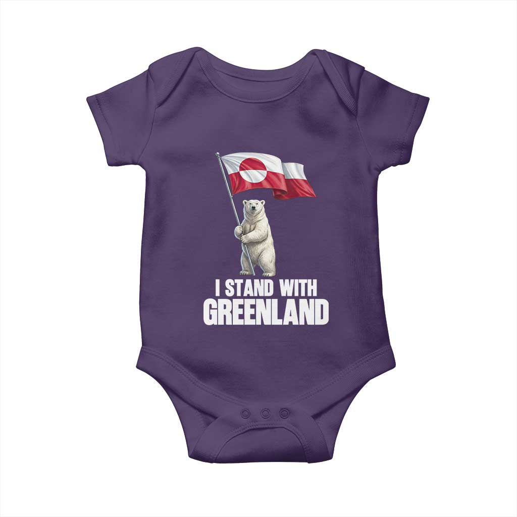 I Stand With Greenland Baby Onesie Cute Polar Bear Holding Flag Political Support