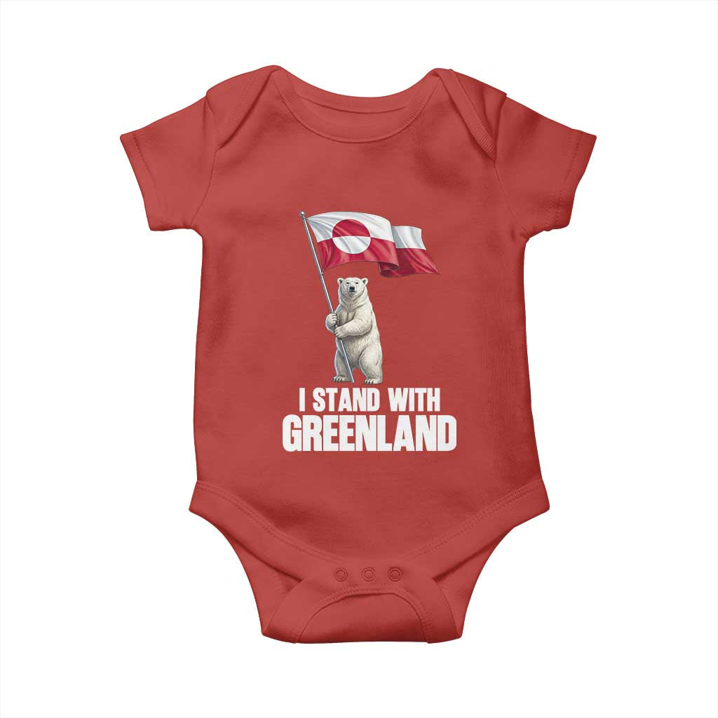 I Stand With Greenland Baby Onesie Cute Polar Bear Holding Flag Political Support